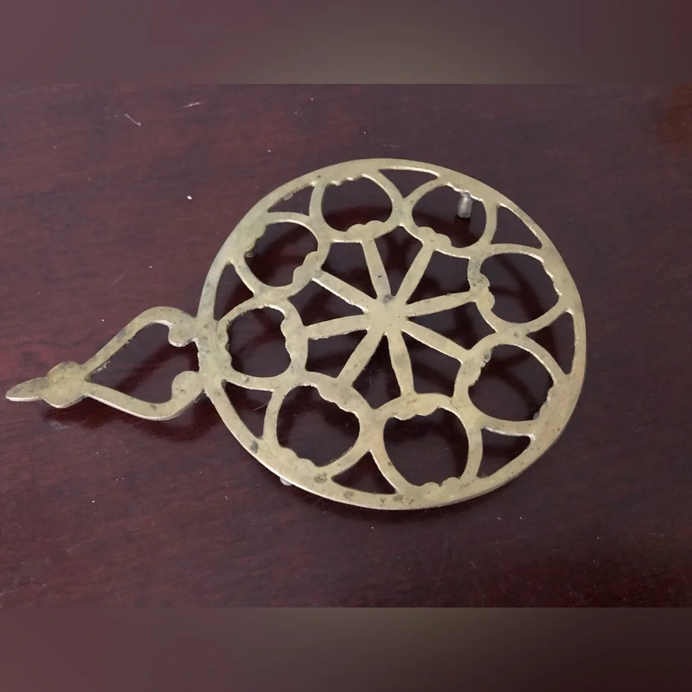 VTG India Brass Geometric Floral Trivet with Teardrop Finial